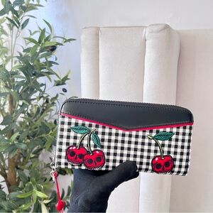 Gingham cherry skull wallet